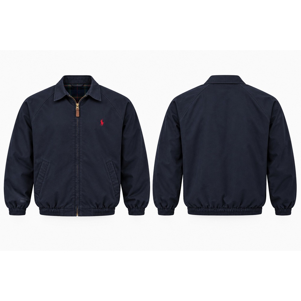 Polo Ralph Lauren Harrington Jacket Mens Large Navy Blue Cotton Zip Up Made USA